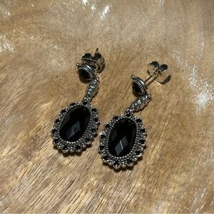 Vintage Konstantino 925 Sterling Silver Faceted Black Onyx Drop Earrings